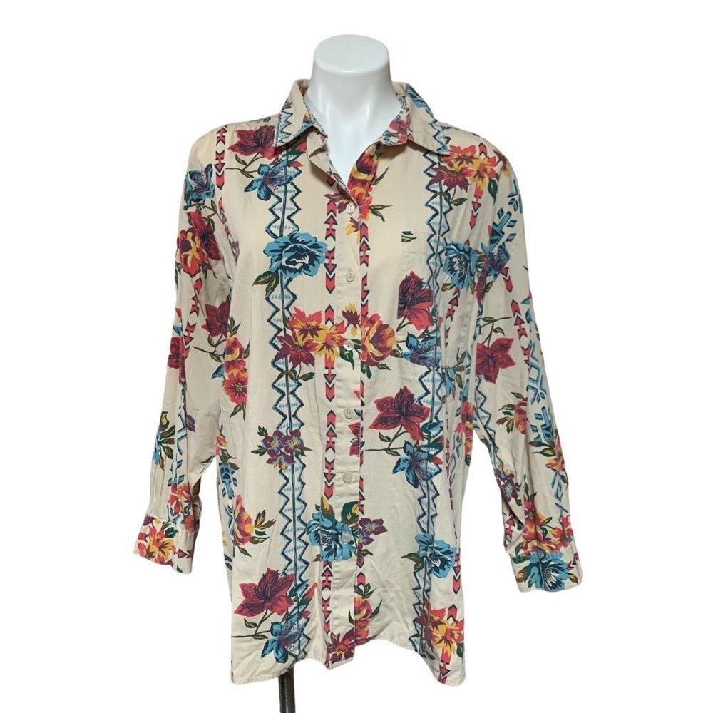 Vintage 80s Floral & Native American Print Western Shirt Plus Size 22/24